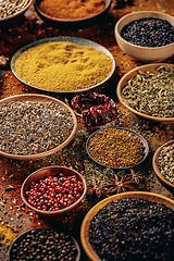 Image showing Variety of spices in bowls