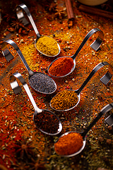 Image showing Various spices in spoons