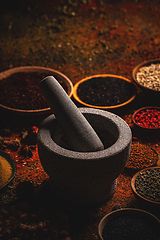 Image showing Different spices and mortar