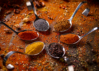 Image showing Spoons with different spices