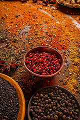 Image showing Various seasonings in bowls