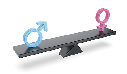 Image showing Female and male gender signs on seesaw