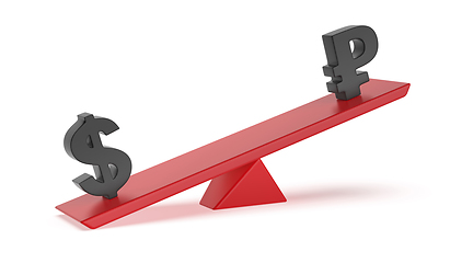 Image showing US dollar versus Russian ruble on seesaw