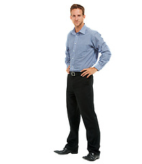 Image showing Portrait, businessman and leadership with trust, white background and vision in Australia. Male model, corporate manager and professional worker in studio for ceo success, management and entrepreneur