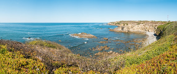 Image showing Cliffs on the beach Vila Nova de Milfontes