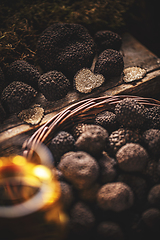 Image showing Heap of black truffle mushrooms