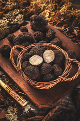 Image showing Expensive black truffles gourmet mushrooms