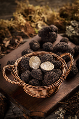 Image showing Basket with black truffles