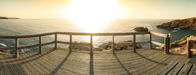 Image showing Sunset view from the wooden walkway