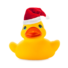 Image showing Rubber yellow duck with Santa clause hat