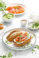 Image showing Salmon salted sandwich with spinach and cream cheese