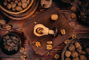 Image showing Flat lay of freshly cracked walnut