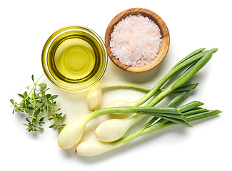 Image showing oil, salt and herbs