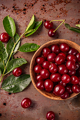 Image showing Freshly picked cherries