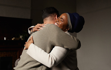 Image showing Happy, support group hug and community counseling for drug abuse and mental health problem. Empathy, psychology workshop and therapy session together in a circle for team building with care and help