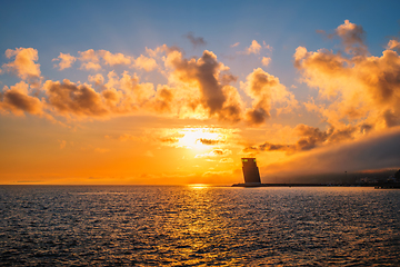 Image showing Torre VTS de Lisboa silhouette - Maritime traffic control tower of Lisbon, Portugal