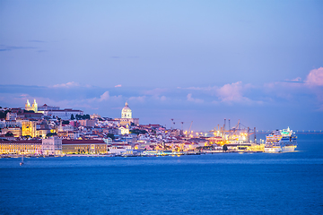 Image showing View of Lisbon over Tagus river in the evening. Lisbon, Portugal