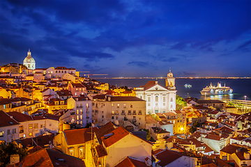 Image showing View of Lisbon from Miradouro de Santa Luzia viewpoint at evening. Lisbon, Portugal