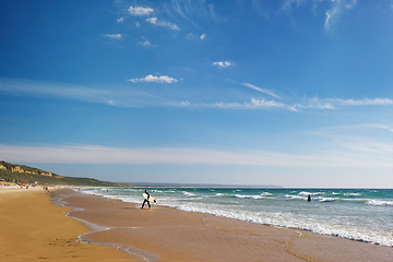 Image showing Atlantic ocean beach at Fonte da Telha beach, Costa da Caparica, Portugal