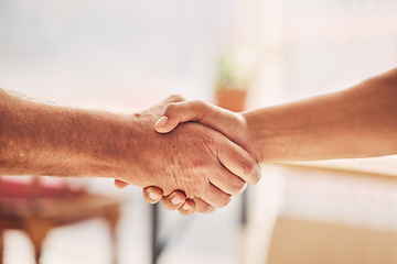 Image showing Handshake, partnership and agreement with solidarity and team, onboarding and recruitment with people. Shaking hands, trust and hiring with thank you or congratulations, collaboration with meeting