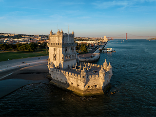 Image showing Belem Tower on the bank of the Tagus River at sunset. Lisbon, Portugal