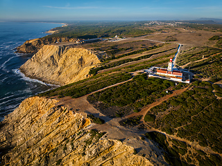 Image showing Lighthouse on Cabo Espichel cape Espichel on Atlantic ocean