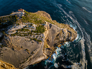 Image showing Aerial view of Cabo Espichel cape Espichel on Atlantic ocean at sunset