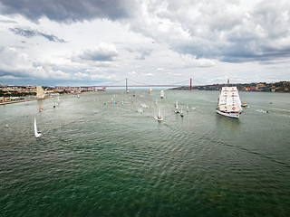 Image showing Tall ships sailing in Tagus river. Lisbon, Portugal