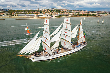 Image showing Tall ships sailing in Tagus river. Lisbon, Portugal
