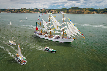 Image showing Tall ships sailing in Tagus river. Lisbon, Portugal