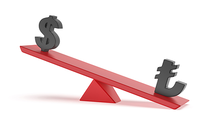 Image showing Turkish lira versus US dollar on seesaw