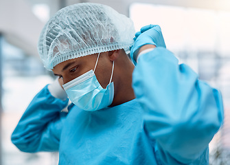 Image showing Surgeon, doctor and surgery with face mask and health, man in ppe for safety, operation and ready for procedure. Cardiovascular healthcare, clean scrubs and person in clinic with male physician