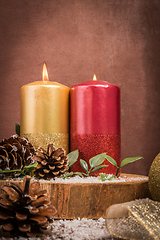 Image showing Christmas candles and ornaments