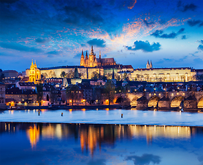 Image showing Charles Bridge and Prague Castle in twilight