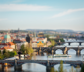 Image showing Panoramic view of Prague bridges over Vltava river