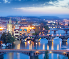 Image showing Panoramic view of Prague bridges over Vltava river