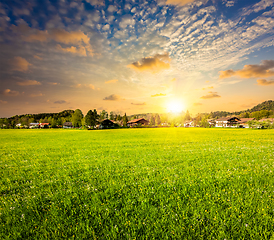 Image showing Countryside meadow field on sunset