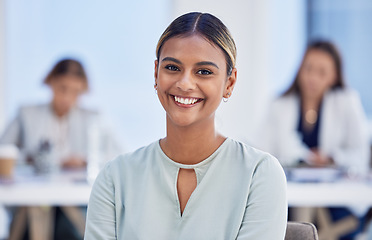 Image showing Business, portrait and black woman with smile, office and confidence with leadership skills, success and promotion. Face, African American female leader and manager with happiness and achievement