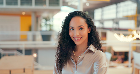 Image showing Smile, business and portrait of confident woman with mindset and motivation for success in corporate agency. Female leadership, office worker and project manager at creative startup with happy face.