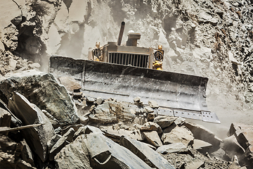 Image showing Bulldozer doing road construction in Himalayas