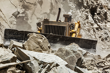 Image showing Bulldozer doing road construction in Himalayas