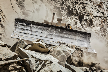 Image showing Bulldozer doing road construction in Himalayas