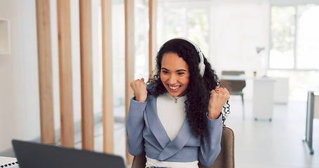 Image showing Phone call, communication and business black woman at desk in conversation, discussion and b2b networking. Technology, success and female employee with laptop for planning, schedule and strategy