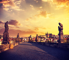 Image showing Charles bridge and Prague castle in the morning