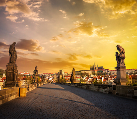 Image showing Charles bridge and Prague castle in the morning