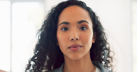 Image showing Business woman, excited and dancing in office for happiness, target goals success and spinning. Black girl, smile and happy dancer for corporate achievement, comic fun and crazy hair in workplace