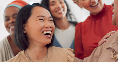 Image showing Teamwork success, heart hands and smile in office for diversity support, business achievement and happiness together. Interracial team, love emoji hand gesture and celebrate leadership or solidarity