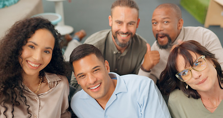 Image showing Collaboration, creative and face of happy team having fun together in the corporate office. Team building, happiness and portrait of business people with goofy, crazy and silly gesture in workplace.