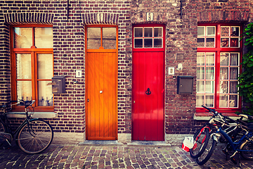 Image showing Doors of old houses in Bruges, Belgium