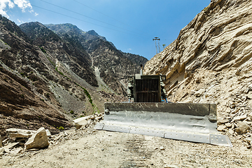 Image showing Bulldozer doing road construction in Himalayas